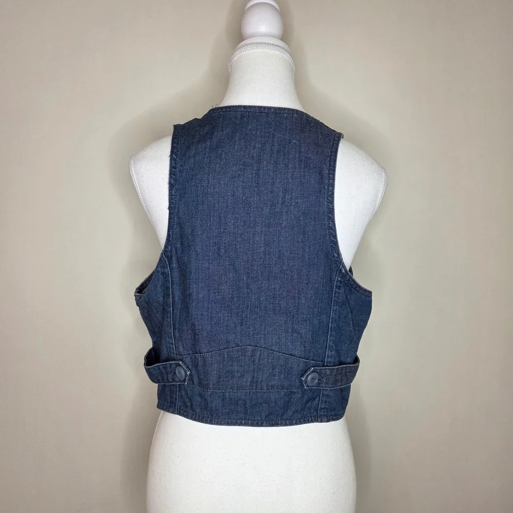 H&M Denim Vest Blue Cotton Button‎ Front Western Coastal Cowgirl Size 14 - Picture 3 of 4